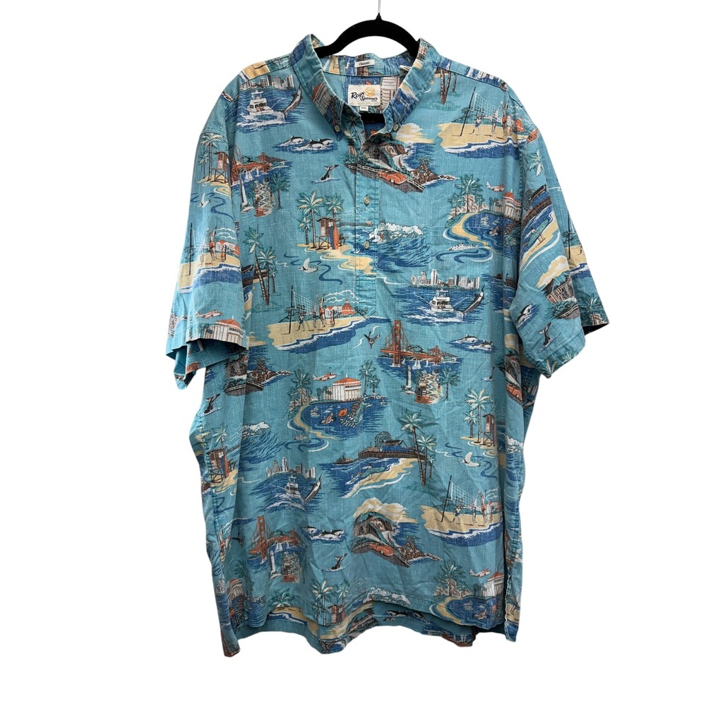 Reyn Spooner Golden Coast California Print Pullover Shirt Men's 3XL Classic Blue